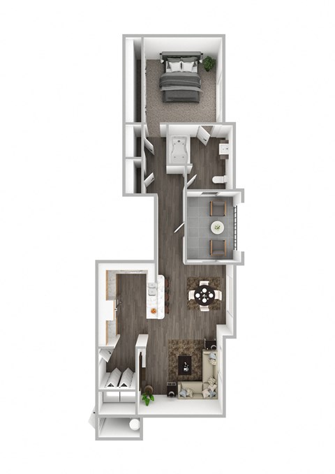 Floor plan for 1 bed, 1 bath, 831 sqft